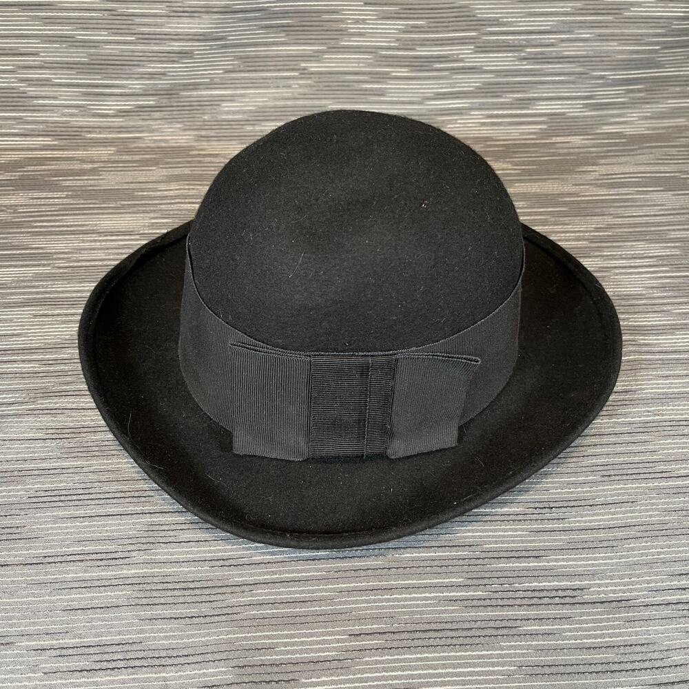 Nordstrom Black Wool Felt Fedora with Black Ribbon Band